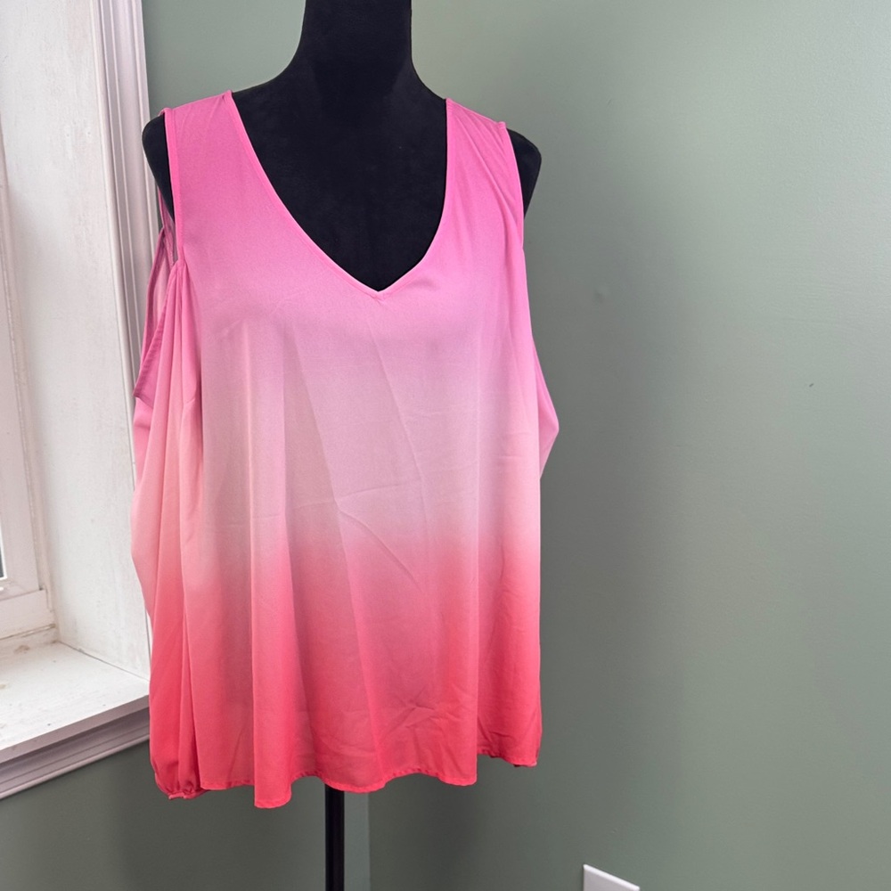 a.n.a Pink Coral Gradient cold shoulder Blouse 1X